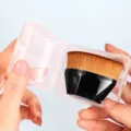 No. 55 petal magic foundation brush with clear storage case, portable makeup tool variant. - With Plastic Case / Black