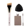 Professionelles Make-up-Pinsel-Set mit Metallpalette und Schwammquaste für makellosen Teint. - Schräges Foundation Pinsel Set / Weiß