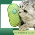 Avocado-shaped green cat self-groomer brush with catnip ball for hair rubbing and massage - Ziplock Bag Packaging / Green