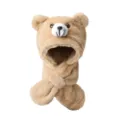 Plush brown bear 3-in-1 hat scarf and gloves set for children winter warm accessory - Kids Bear / Khaki