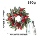 Large 48cm Christmas wreath decorated with red berries and ornaments, weighing 390g total. - Candy Cane House Style / 48cm