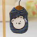 Blauw geel gestreept schattig huisdier vest met lieve beren applicatie voor katten en kleine honden - S (Aanbevolen gewicht 1,5-2,5 kg) / Blauwe vest met beer