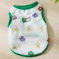 Zomer bloemen huisdier vest voor honden en katten, ademende puppy kleding met D-ring. - Groene vest met bloemetjes