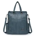Sac à dos multifonctionnel en cuir pour femme, sac à bandoulière élégant et décontracté. - Bleu