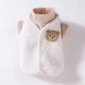 Leuke teddy fleece huisdierenvest met col voor honden en katten, warme winterkleding. - XS (Aanbevolen gewicht 0,5-1,5 kg) / 2-delige set / [2-delige set] Wit vest + bruin ondershirt