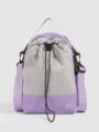 Purple and grey mini drawstring crossbody bag, stylish outdoor sports shoulder bag for women. - Purple