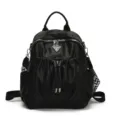 Sac a dos pour femme en cuir synthetique noir, grande capacite voyage decontracte chic. - Noir