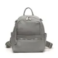 Grey PU leather casual backpack for women, stylish daily student bookbag and travel daypack. - Gray