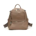Stylish women casual leather backpack for daily school travel fashion trends urban styling bag. - Khaki