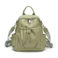 Sac à dos pour femme en cuir PU vert avec poche avant à cordon et bretelles élégantes. - Vert