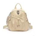 Beige PU Leather Women Backpack Casual Travel School Daypack Stylish Chic Daily Bag - Off White