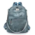 Sac à dos multifonctionnel en toile texture denim pour femme, grand cabas de voyage décontracté - Bleu