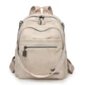 Beige Oxford cloth casual backpack, multi-pocket stylish travel school bag for women - Off White
