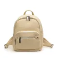 Sac a dos femme beige en cuir souple, sac casual elegant avec poches zippees. - Beige