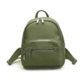Women's casual olive green leather backpack, minimalist soft texture daily travel daypack. - Green
