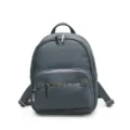 Stylish women soft leather backpack in gray blue with front zipper pocket for casual daily use. - Blue