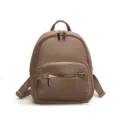 Women soft leather casual backpack, stylish brown daily daypack with front zip pocket. - Khaki
