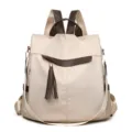 Élégant sac à dos anti-vol pour femme beige, sac de voyage décontracté avec joli gland. - Kaki
