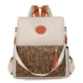 Sac à dos femme élégant couleur contrastée tendance sac de loisir avec pompon chic mode - Blanc Cassé