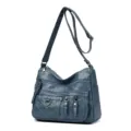 Sac bandoulière multi-poches en cuir PU bleu, sac fourre-tout élégant et décontracté. - Bleu