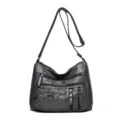 Borsa a tracolla in pelle PU con tasche multiple, borsa da donna grigia scura con scomparti. - Grigio