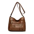 Borsa a tracolla marrone in pelle PU multitasche casual borsa da donna per uso quotidiano. - Giallo