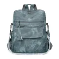 Sac à dos vintage pour femme en cuir souple multifonctionnel sac de voyage avec pompon - Bleu