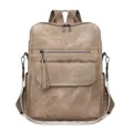Sac à Dos Vintage Femme en Cuir Souple Kaki avec Élégante Glande et Sangle Tissée - Kaki