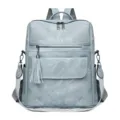 Women's light blue soft leather backpack multi-functional travel bag with tassel pendant SKU - Light Blue