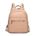 Sac à dos femme élégant en cuir PU rose, sac de jour décontracté avec poche zippée. - Kaki