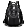 Sac à dos élégant en cuir noir pour femme, sac de voyage décontracté multi-poches avec accessoires. - Noir