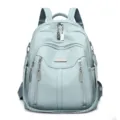 Sac à dos femme en cuir bleu clair, sac de voyage décontracté élégant avec fermetures éclair. - Bleu