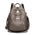 Sac à dos femme en cuir vintage voyage loisir cartable taupe élégant sac de voyage - Gris