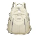 Sac a dos chic en cuir blanc creme pour femmes avec plusieurs poches zippees pour voyage. - Blanc Cassé