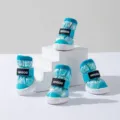 Blaue Farbverlauf Haustier Schneestiefel mit Plüschfutter, warme Winterschuhe für Hunde. - Größe 1 (Empfohlenes Gewicht 0.5-1.5kg) / Sattes Grün