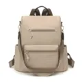 Sac a dos femme decontracte grande capacite multi-compartiments beige pour voyage ecole. - Beige