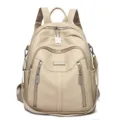 Women leather backpack vintage travel rucksack fashion casual school bag large capacity - Khaki