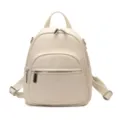 Elegant off-white faux leather women's backpack with adjustable straps and front zip pocket. - White
