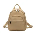 Women stylish casual backpack daily commute PU leather bookbag large capacity school bag - Khaki