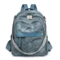 Sac à dos vintage pour femme en cuir souple grande capacité sac d'école décontracté - Bleu