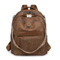 Sac à dos femme rétro en cuir souple marron avec sangle large casual grande capacité - Marron