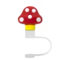 Lindo gorro de paja de silicona con champiñón 3D reutilizable tapa antipolvo para taza - Ajuste para Paja de 8mm / Champiñón Rojo
