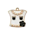 Metal alloy designer shoe charm with pearl and camellia details for stylish footwear. - Black and White Camellia Style(906-22)