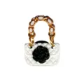 Exquisite alloy clog shoe charm detail, classic quilted design with black camellia flower. - 906-17