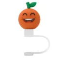 Bonita tapa de paja de silicona naranja con diseño lindo y cubierta antipolvo para tazas - Ajuste para Paja de 8mm / Naranja