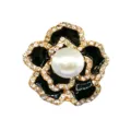 Abalorio de zapato de flor camelia de metal con pedrería brillante y perla para zuecos - Camelia / Negro y Blanco