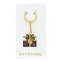 Kerstcadeau metalen geschenkdoos sleutelhanger met sprankelende strass-steentjes en strikken. - Kerst Cadeauverpakking
