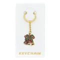 Kerstklok sleutelhanger met witte kaartverpakking, metalen emaille strass steentjes. - Kerstbel