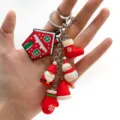 Christmas keychain cute cartoon Santa snowman gingerbread house metal keyring bag pendant charm - Christmas Style