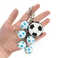 3D sports football keychains with metal lobster clasp, cute bag pendant and keyring. - White Blue Soccer Style